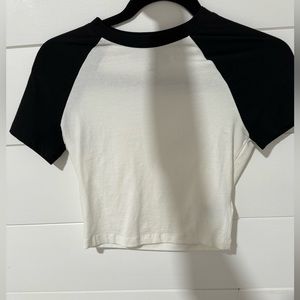 Black and white baseball crop top